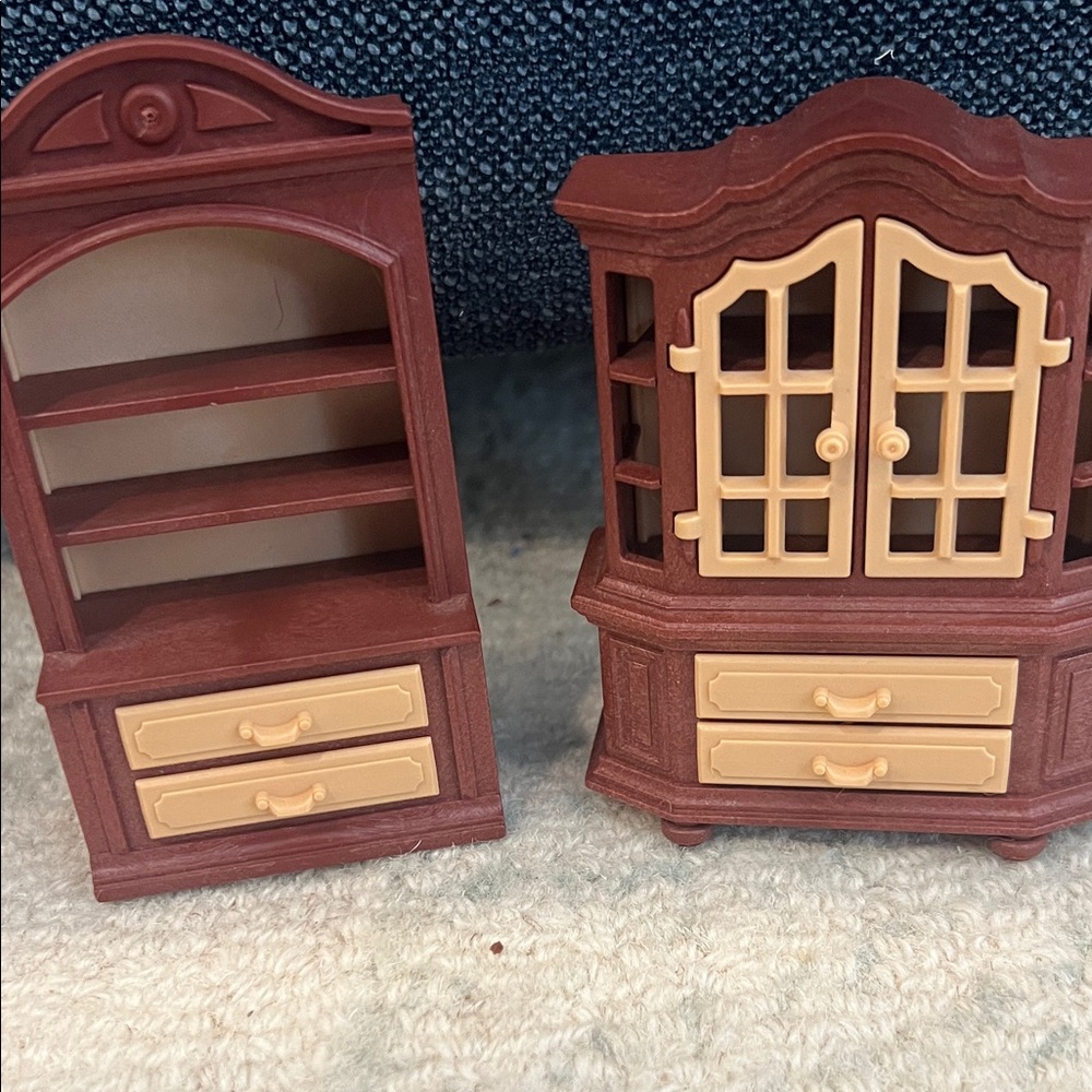 Playmobil Victorian Dollhouse Miniature Brown and Tan Display China Cabinets